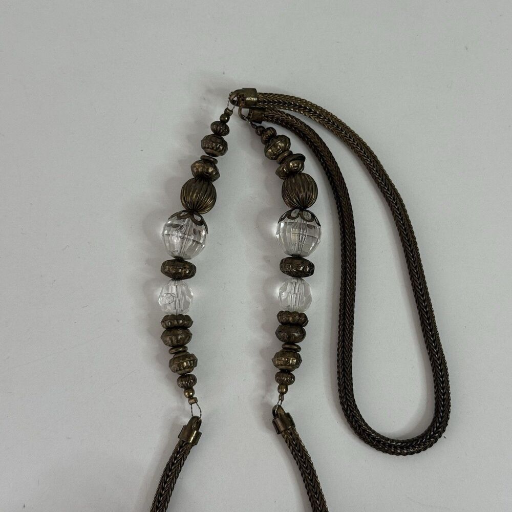 Antique 1920s Glass Beaded Victorian Flapper Purse Ornate Metal Frame W/ Mirror - Picture 10 of 12